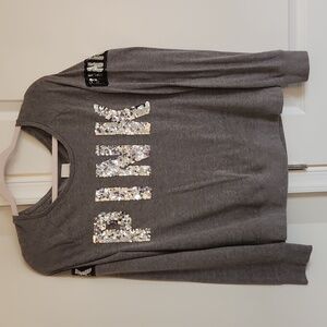 Grey Sequin long-sleeved tee by PINK M